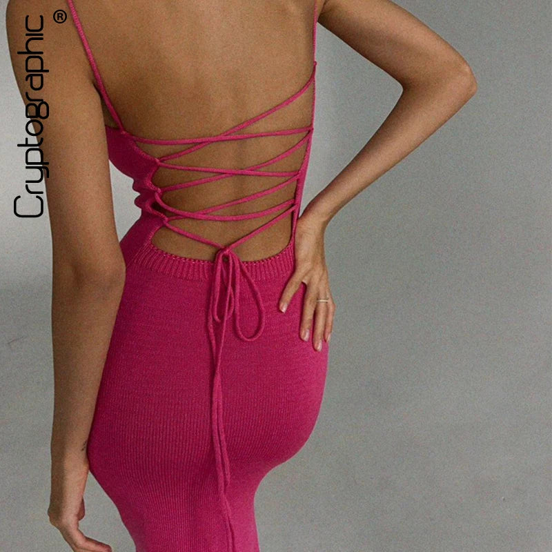 DENIZ BARE-BACK KNITTED MAXI DRESS