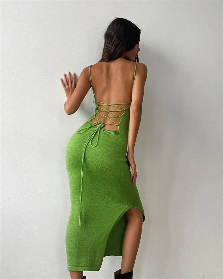 DENIZ BARE-BACK KNITTED MAXI DRESS